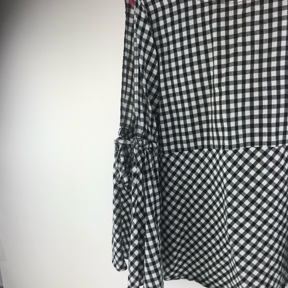 Ann Taylor Loft Black White Gingham Blouse Bell Sl - Picture 5 of 8